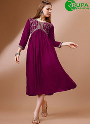 Gorgeous Purple Color Rayon Designer with Embroidered Work Kurti